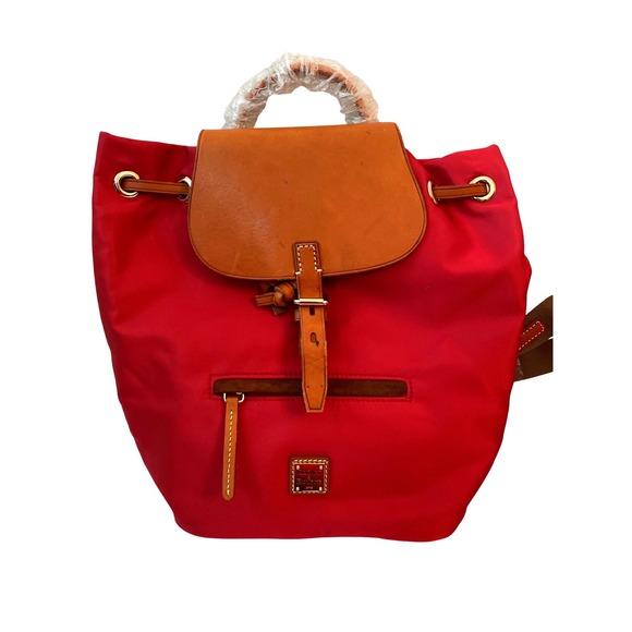 NEW Dooney & Bourke Wayfarer Nylon Backpack Red Tan Leather Trim Drawstring  Bag main image 8